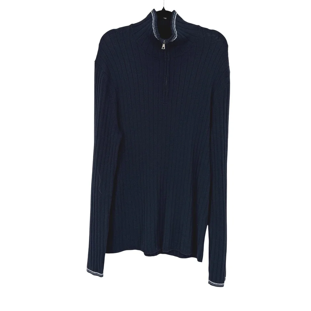 Banana Republic Mens‎ Navy Blue Ribbed 100% Cotton Quarter Zip Sweater Large L